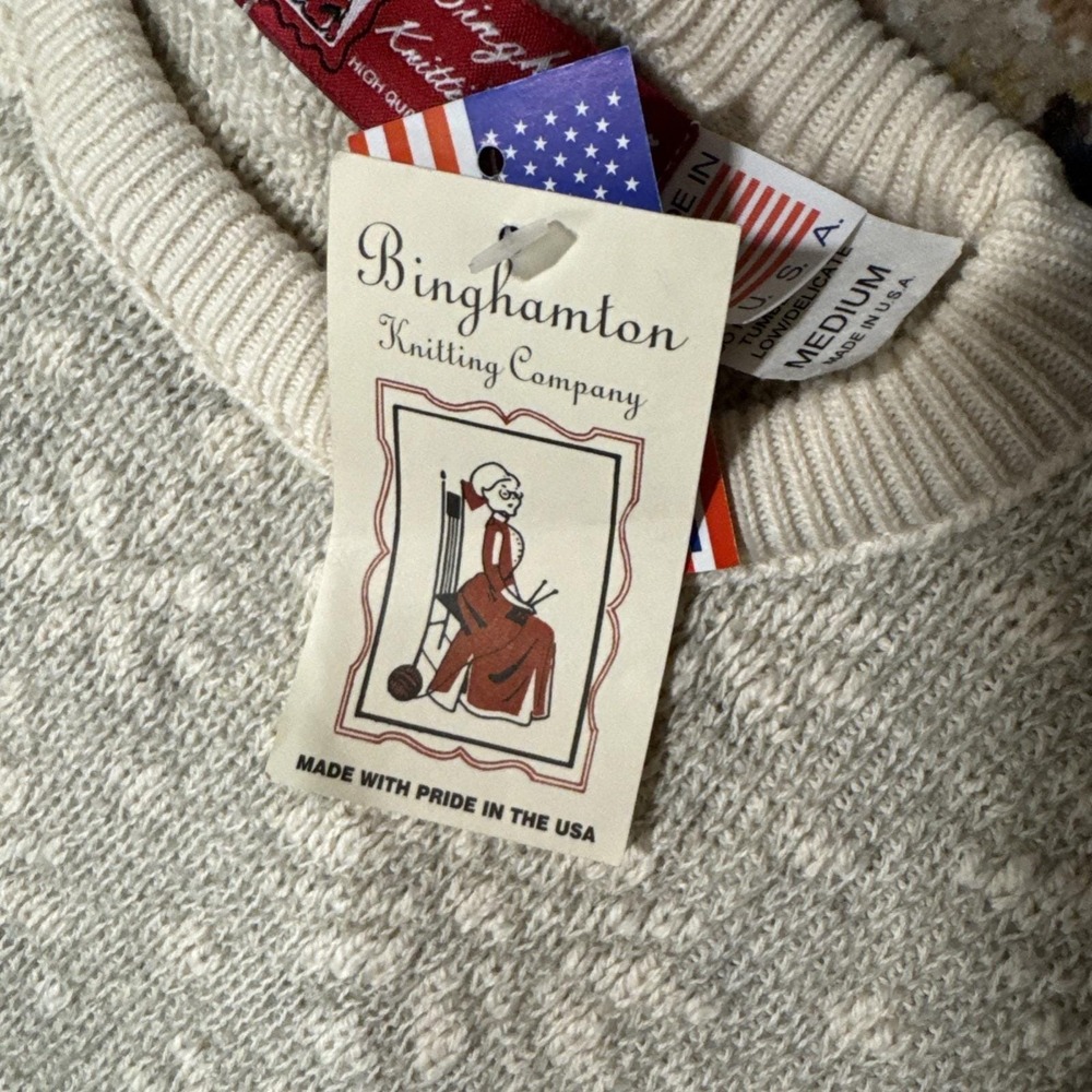 VTG Binghamton Knitting‎ Co. Cream Tan Knit Sweater Mens Sz M Crewneck USA - Picture 10 of 11